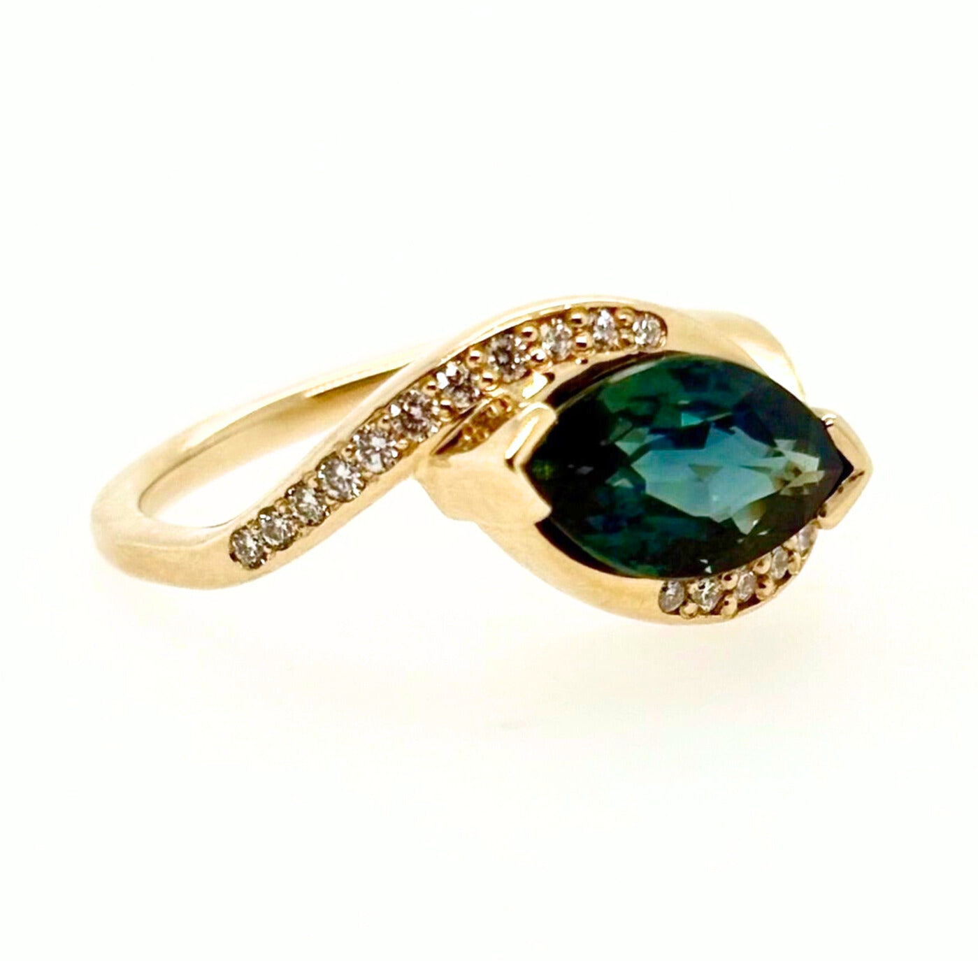 1.5 ct Teal Blue Sapphire Marquise Engagement Ring | SUREFIRE FINE JEWELRY | 14K Gold