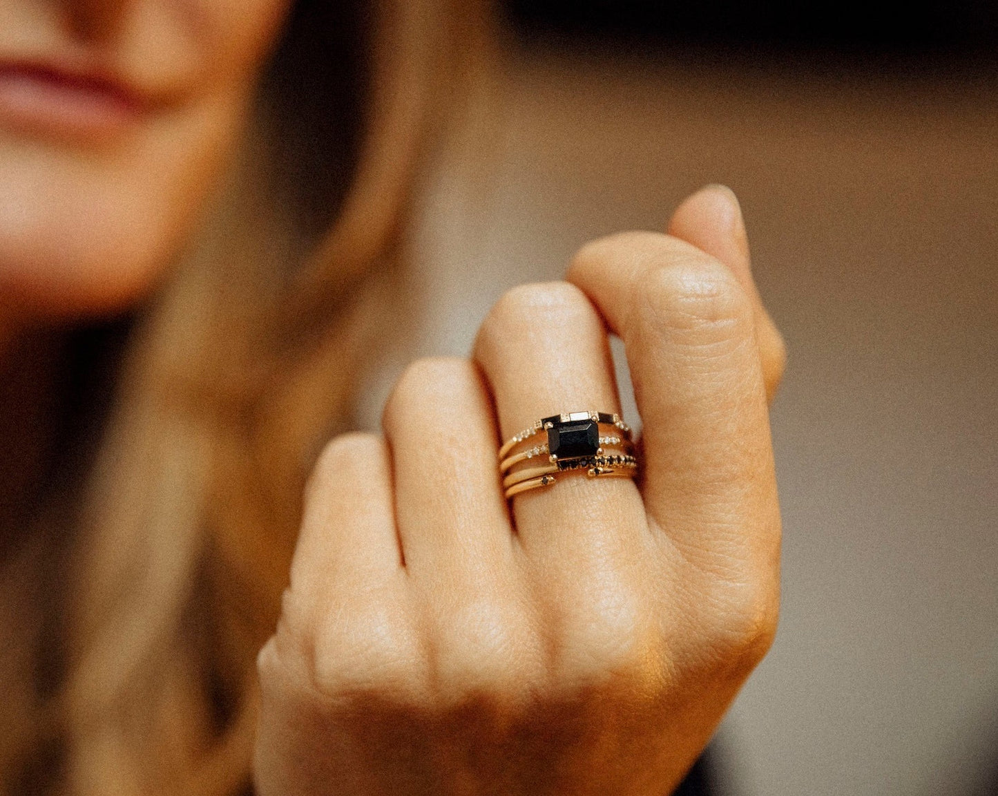 East West Onyx Equilibrium Ring