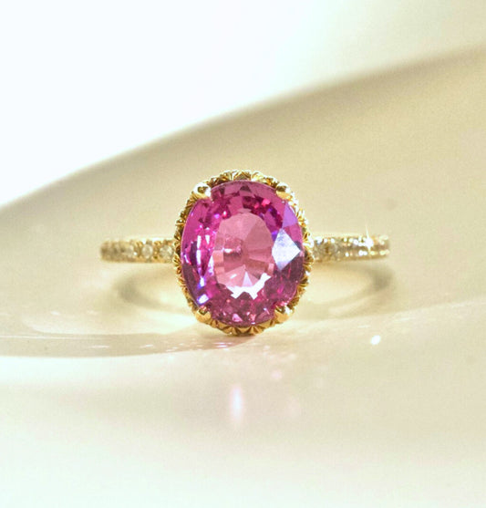 Pink Oval Sapphire Ring | SUREFIRE FINE JEWELRY | 14K Gold