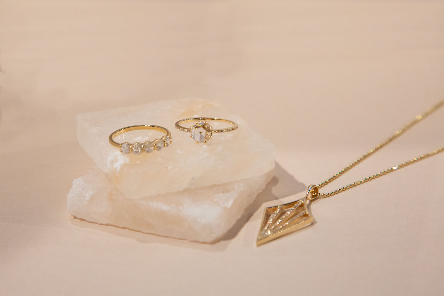 Roselle Band W/ 5 Round Rose Cut White Diamonds