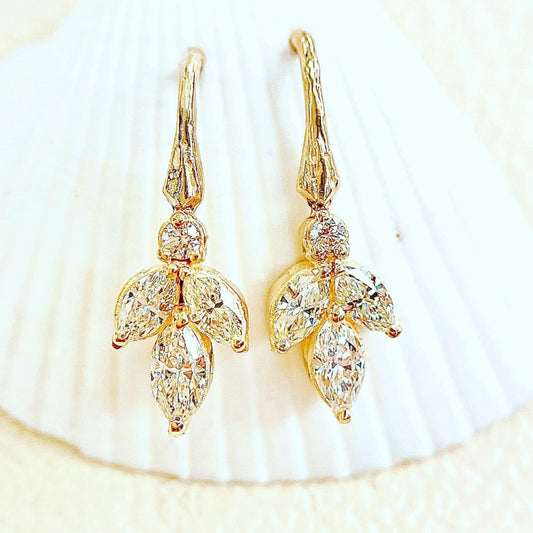 Triple Marquise Cut Diamond Branch Post Earrings