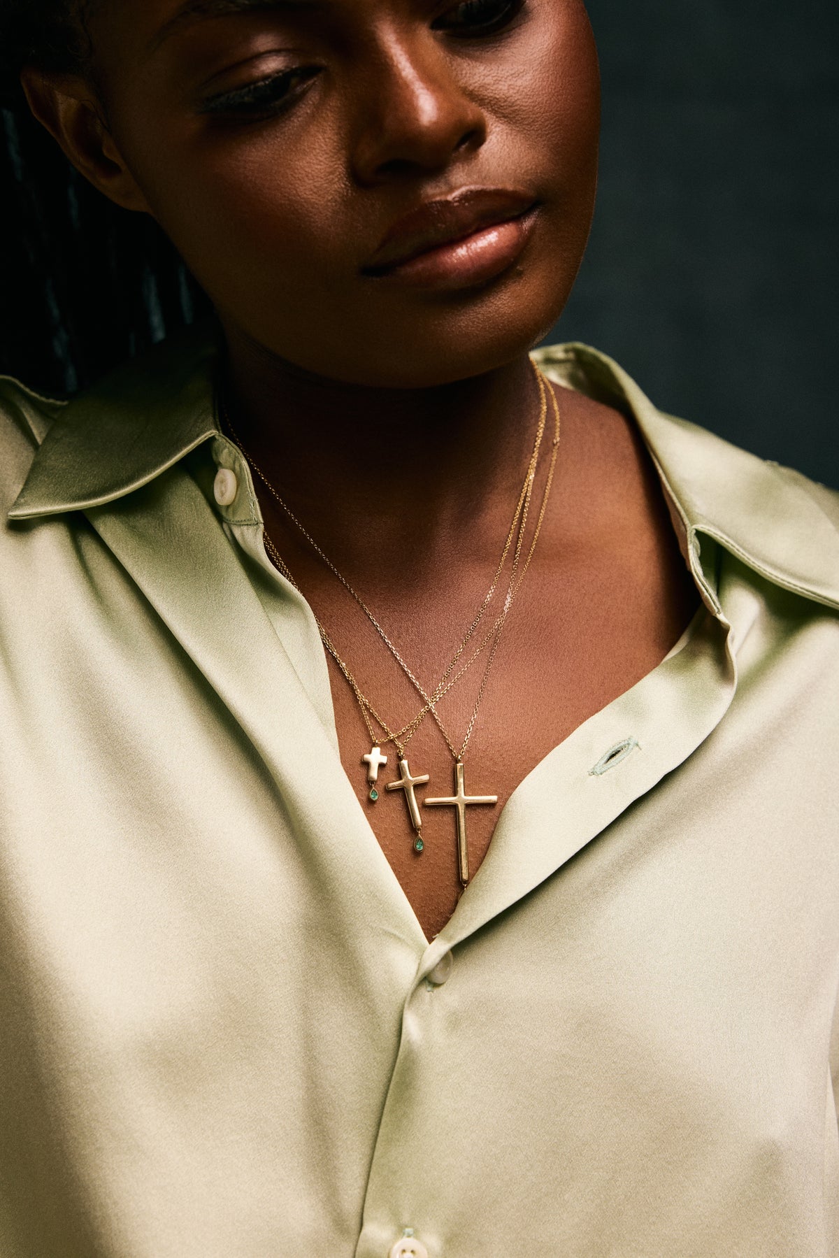 Small Gold and Emerald Cross Necklace