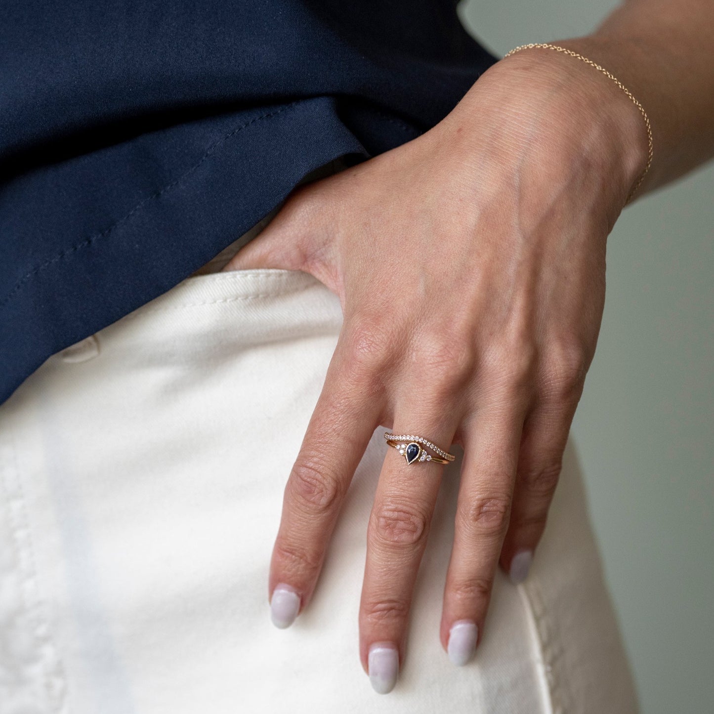 Blue Sapphire Pear Cluster Ring