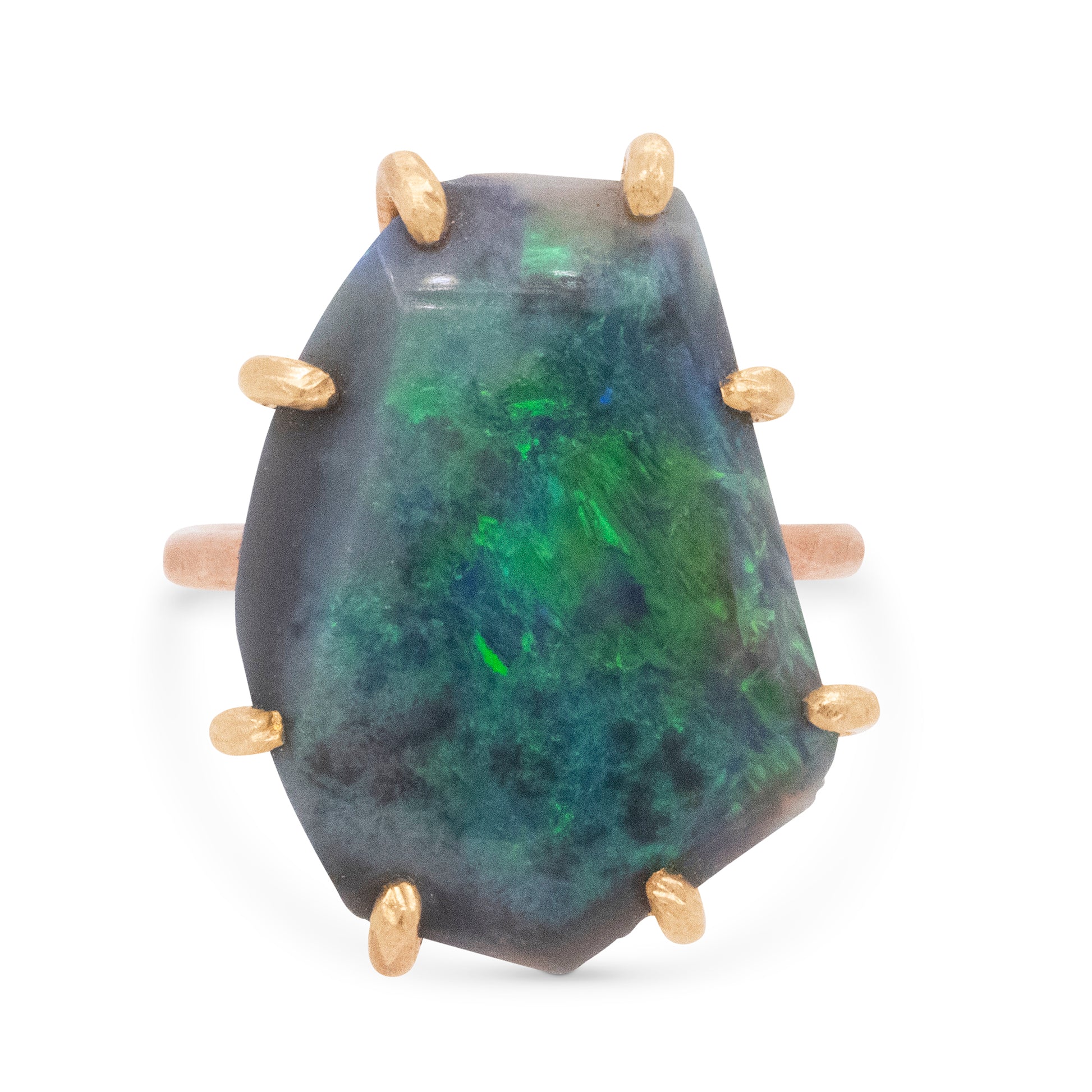 Exceptional Australian Opal Large Stone Ring with 14k Rose Gold Band | Variance Objects