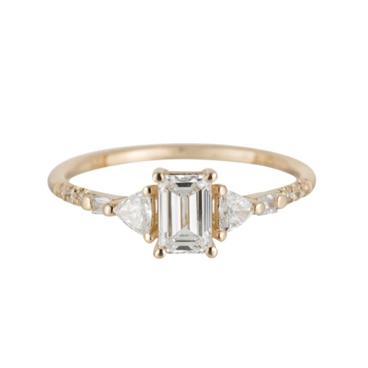 Emerald Cut Diamond Trillion Baguette Equilibrium Ring