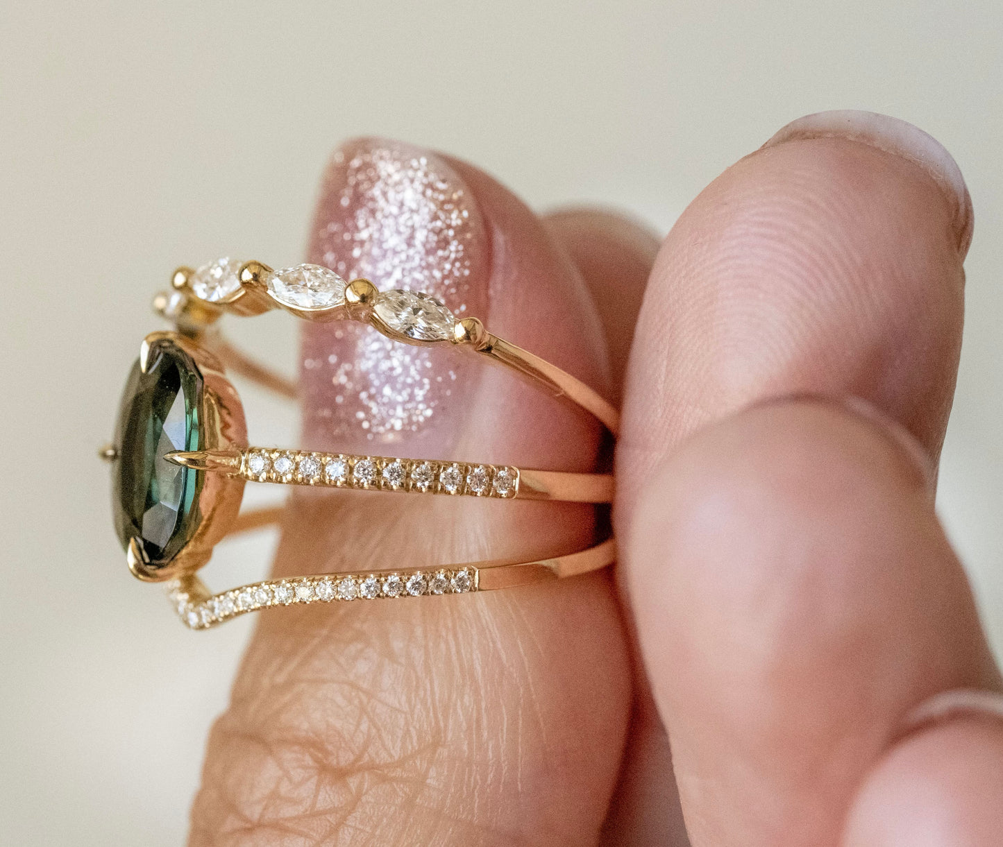 Evelina Oval Teal Engagement Ring | VALE | Surefire Fine Jewelry | 14K Gold 2
