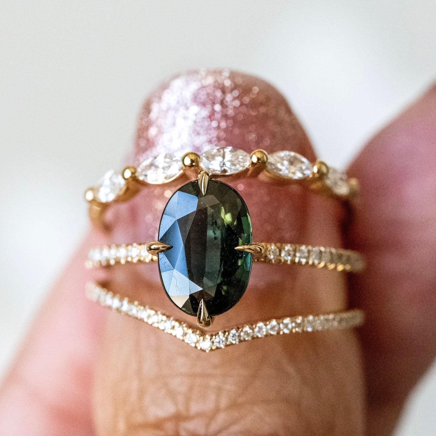 Evelina Oval Teal Engagement Ring | VALE | Surefire Fine Jewelry | 14K Gold