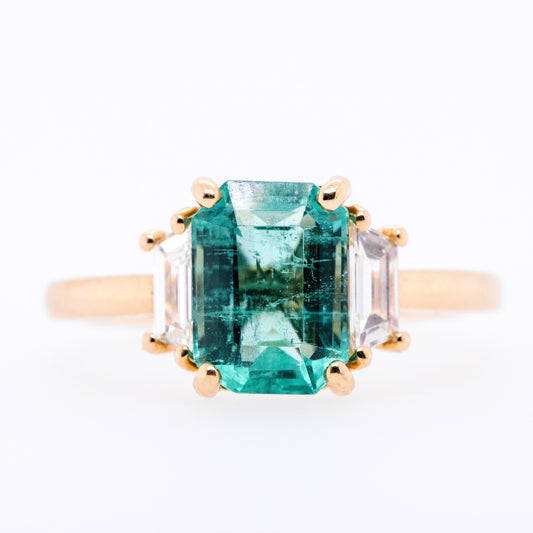 One-Of-A-Kind Emerald & Trapezoid Cut White Diamond Ring | VALE | Surefire Fine Jewelry | 14K Gold