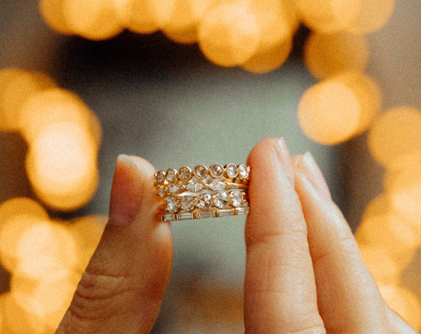 Roselle Band W/ 5 Round Rose Cut White Diamonds