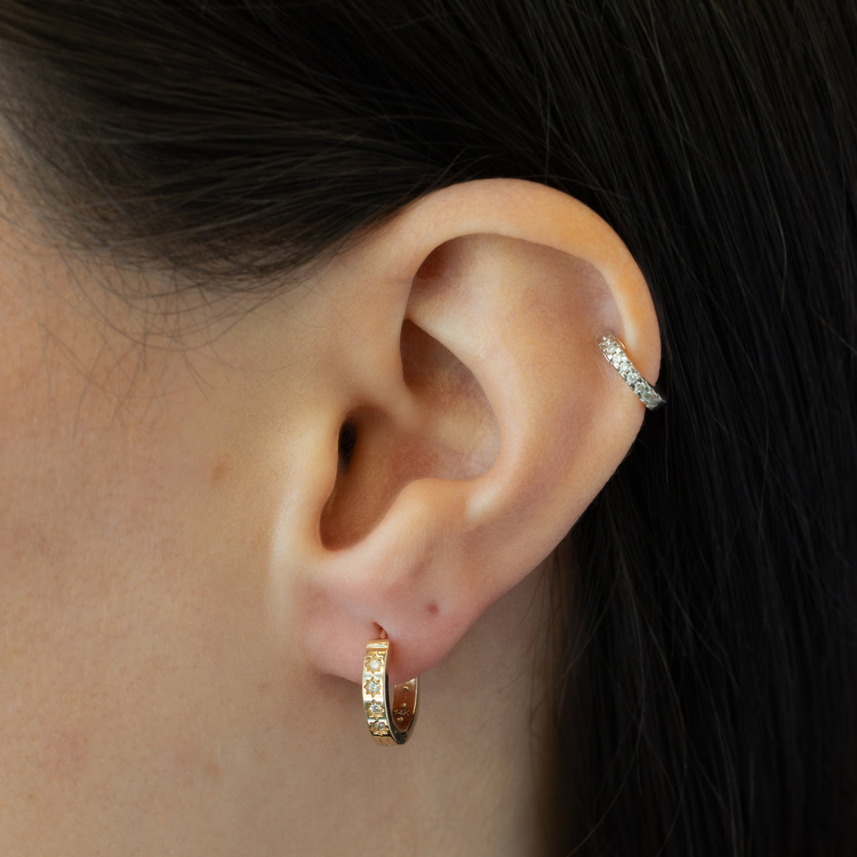Inlaid Diamond Eternity Hoops