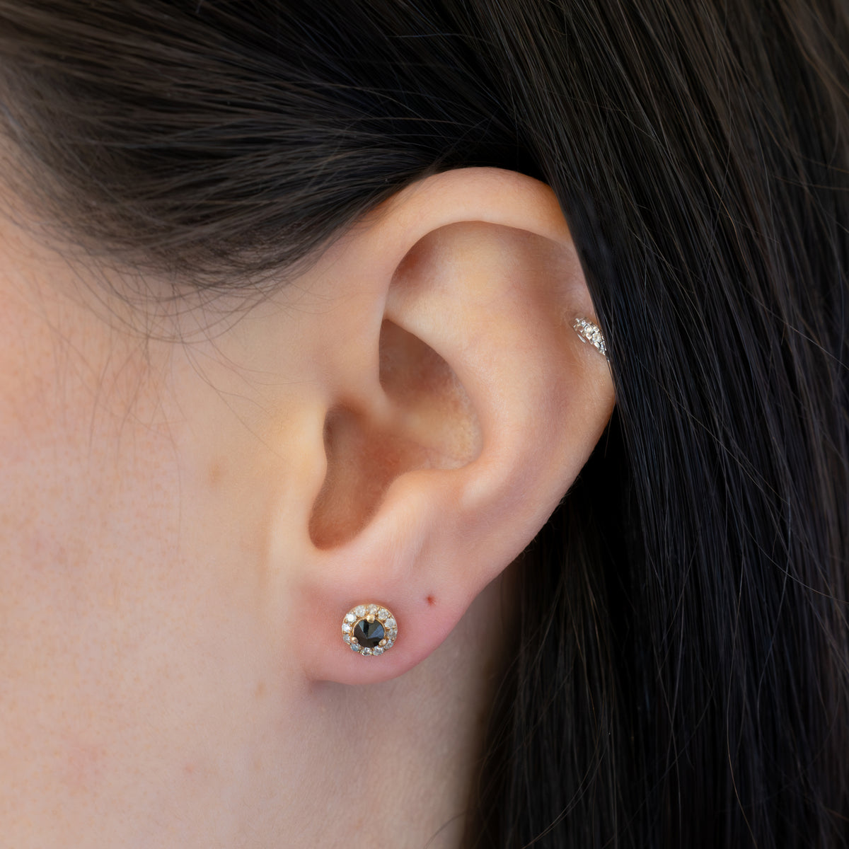 Inverted Black Diamond Halo Studs