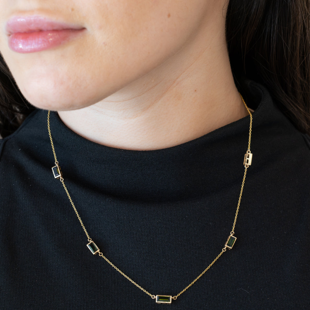 Green Tourmaline Baguette Necklace