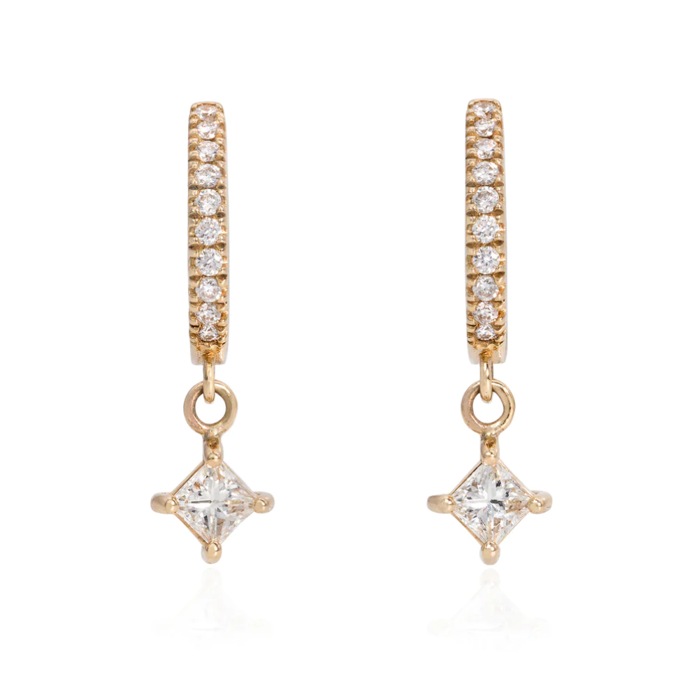Pavé Huggies with Princess Cut Diamond Charm