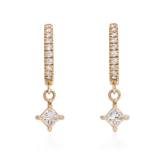 Pavé Huggies with Princess Cut Diamond Charm