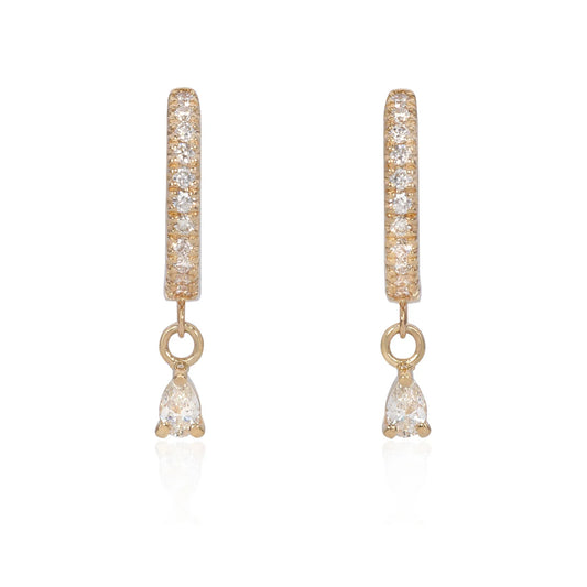 PAVÉ HUGGIE EARRINGS WITH PEAR DIAMOND CHARM