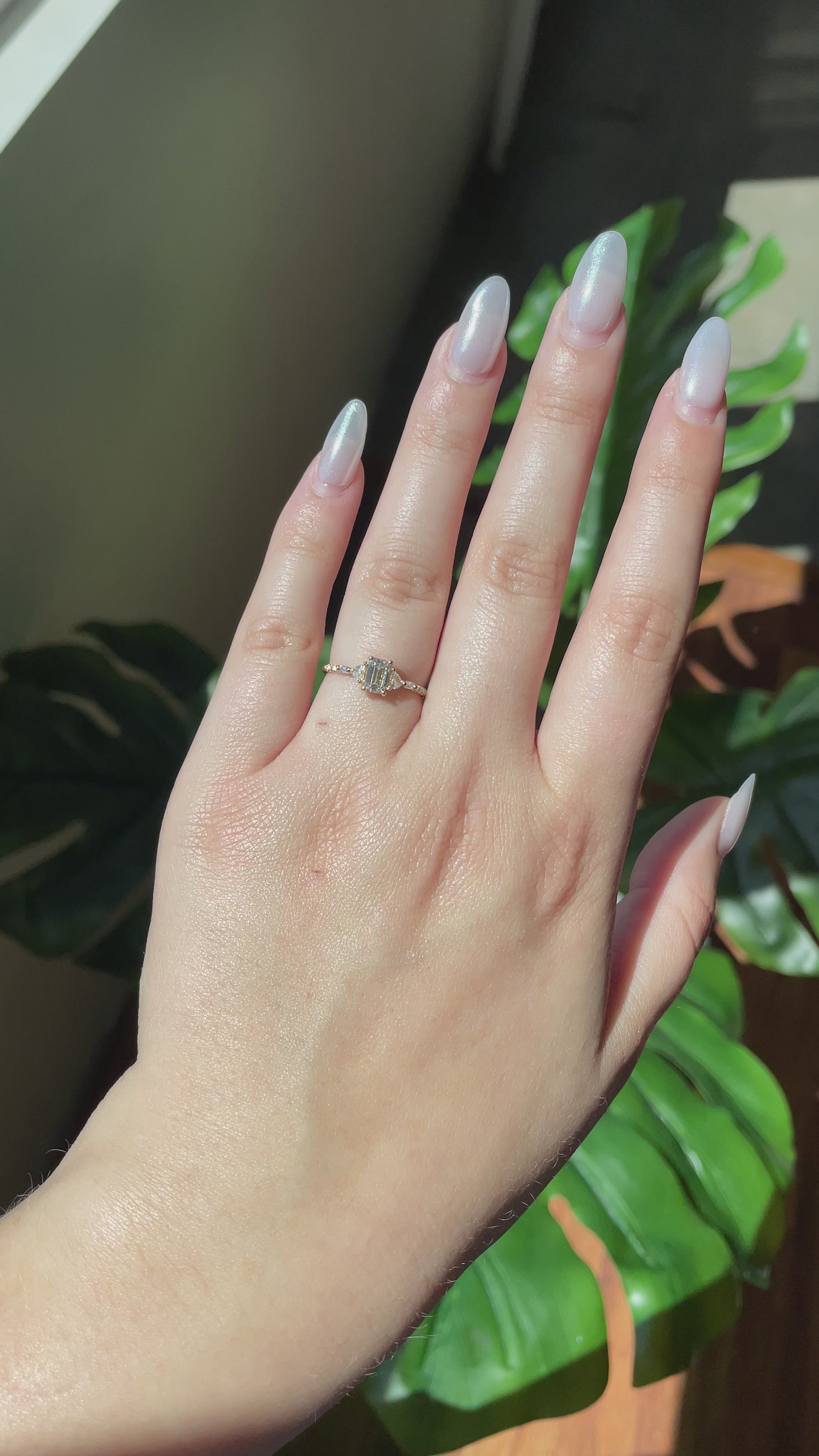 Emerald Cut Diamond Trillion Baguette Equilibrium Ring