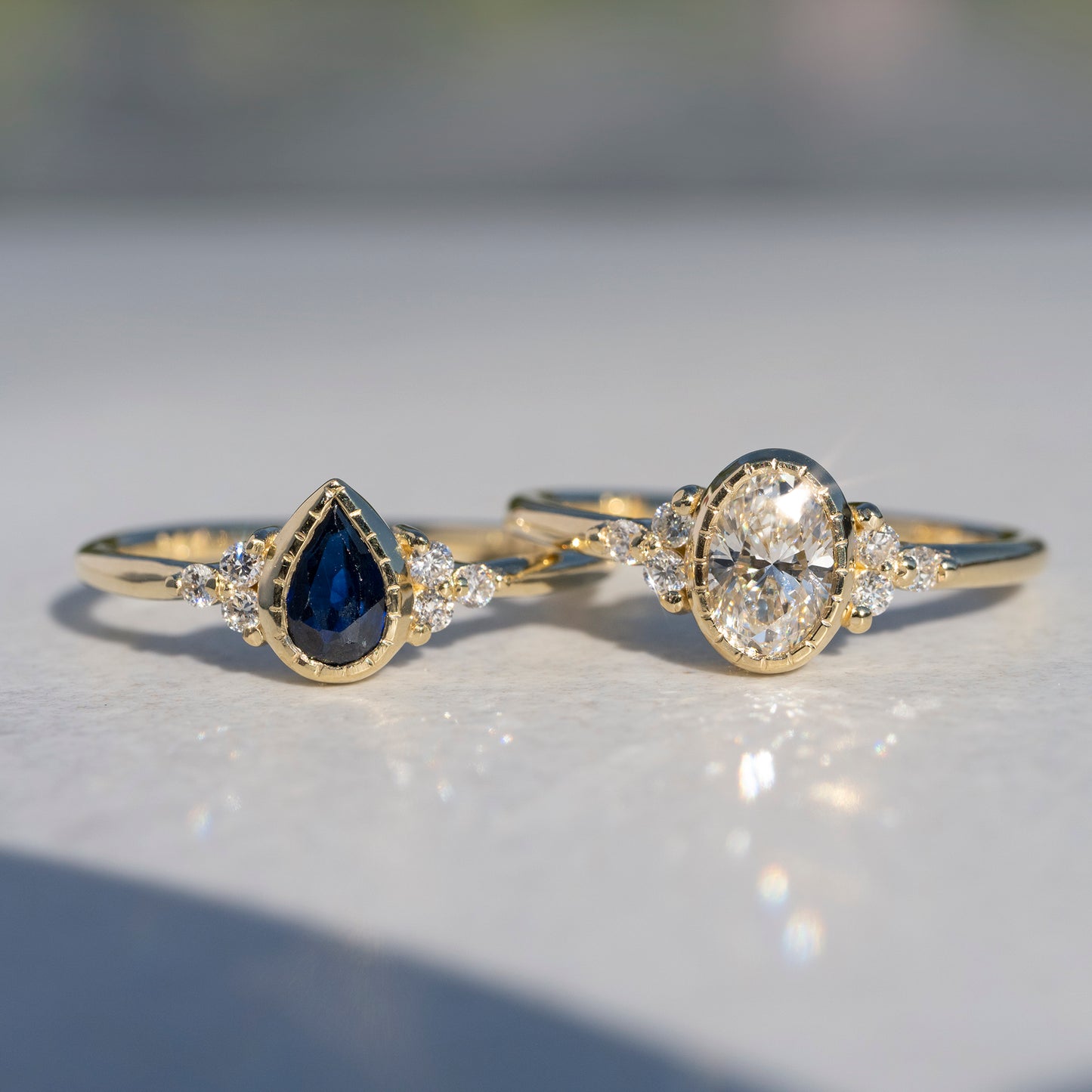 Blue Sapphire Pear Cluster Ring