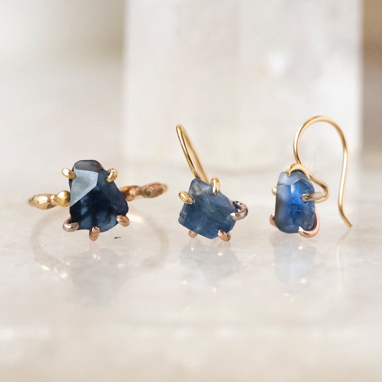 Raw Sapphire Hook Earrings