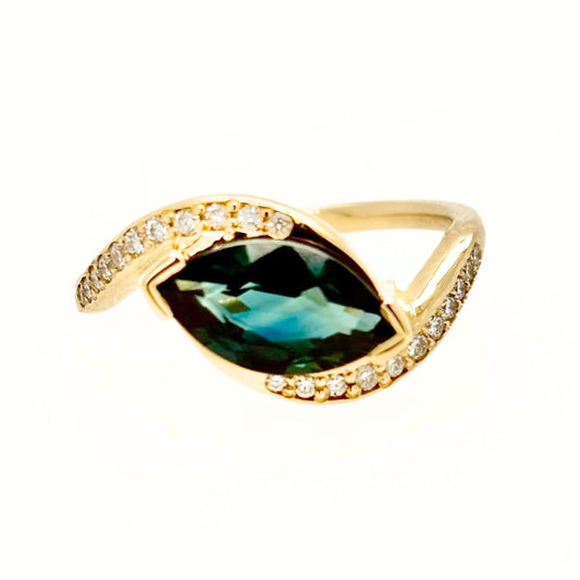 1.5 ct Teal Blue Sapphire Marquise Engagement Ring | SUREFIRE FINE JEWELRY | 14K Gold