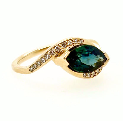1.5 ct Teal Blue Sapphire Marquise Engagement Ring | SUREFIRE FINE JEWELRY | 14K Gold