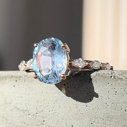 2.37 ct Oval Light Blue Sapphire Engagement Ring | SUREFIRE FINE JEWELRY | 14K Gold