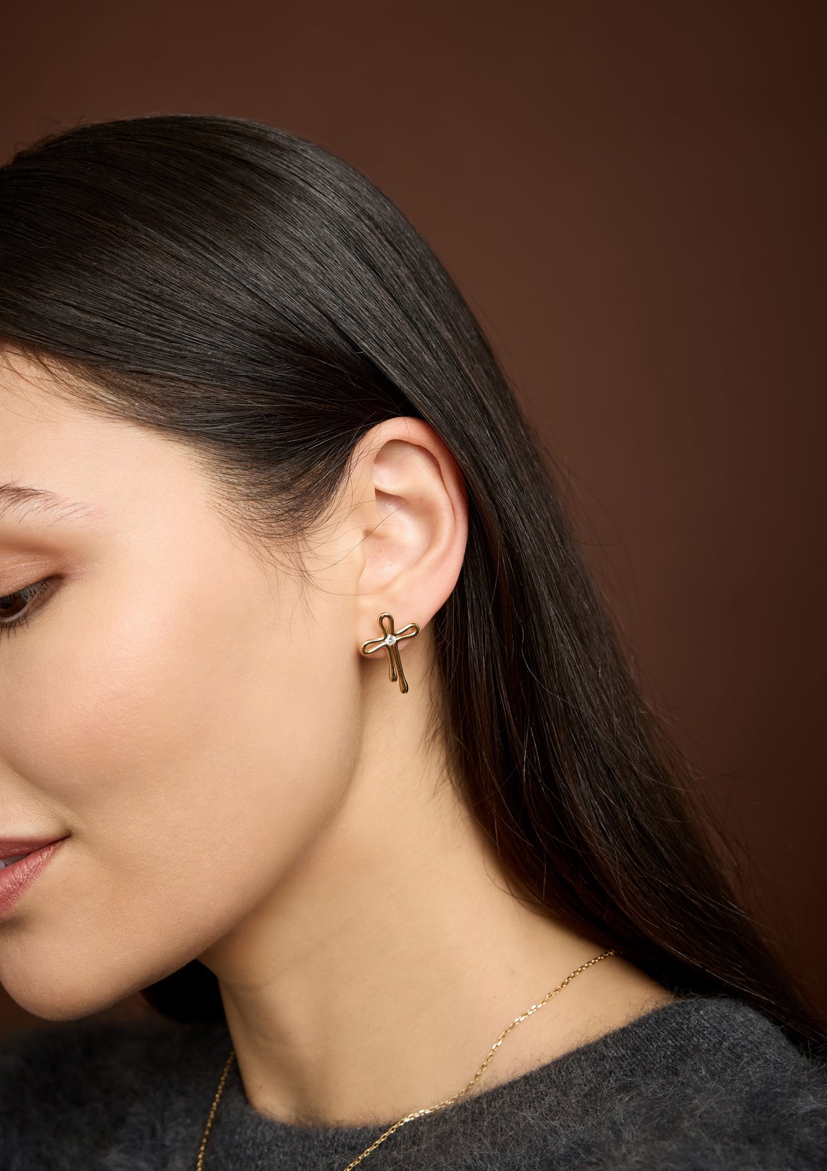 Large Tear Drops Diamond Cross Studs