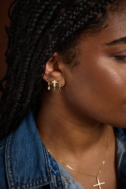 Emerald Cross Studs