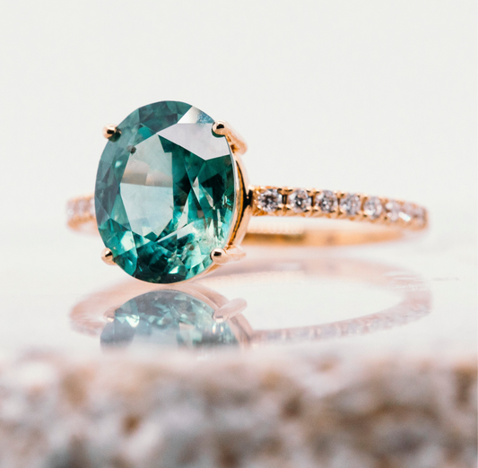 3.70 ct Teal Green Blue Sapphire Engagement Ring