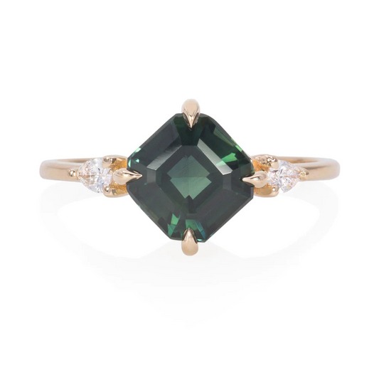 Asscher Cut Parti Sapphire Engagement Ring.