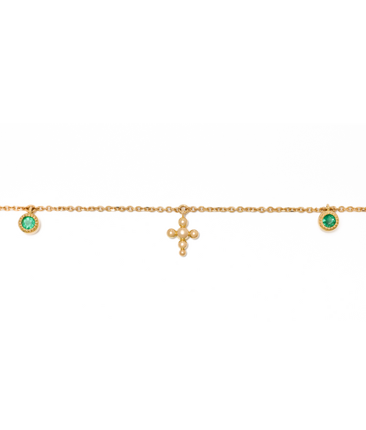 Emerald and Gold Cross Bracelet