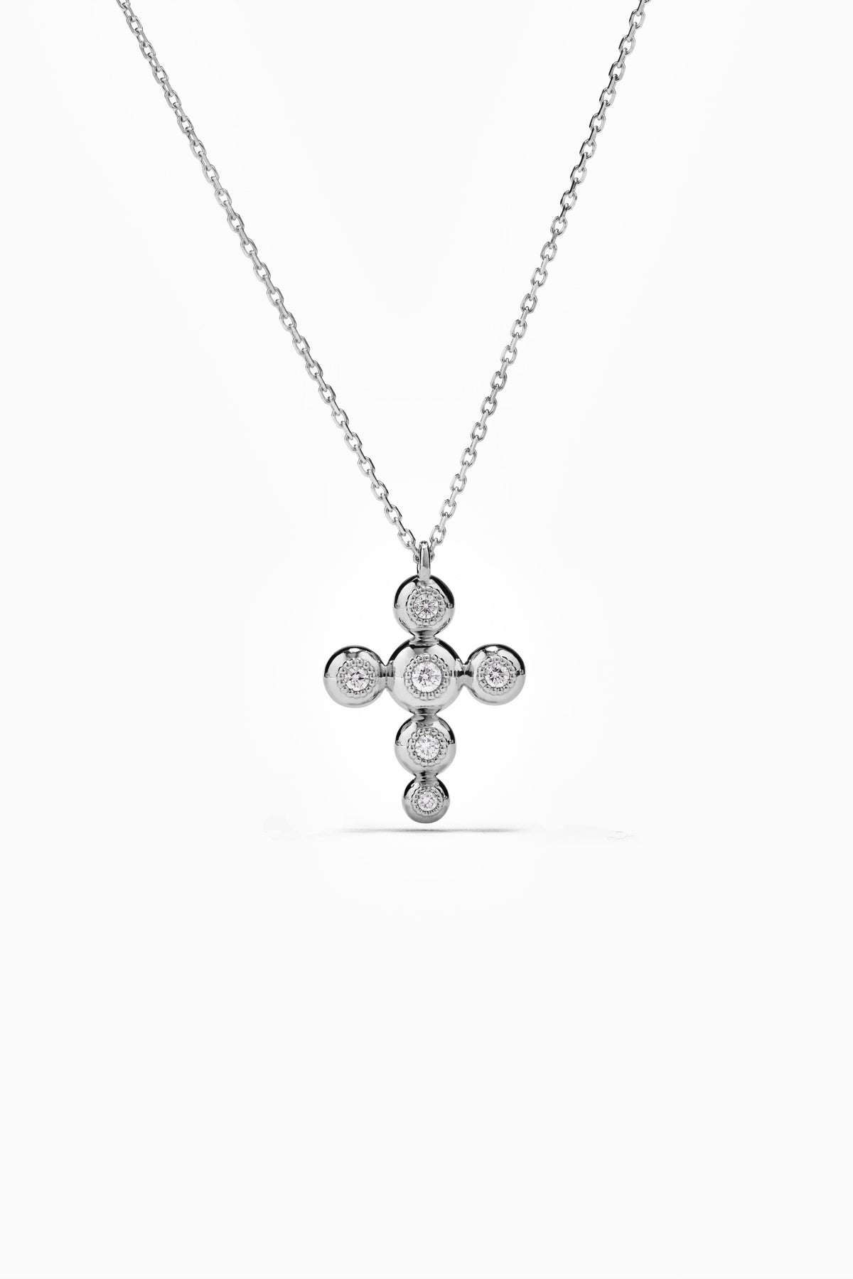 Large Silver Circle of Blessings Diamond Cross Necklace