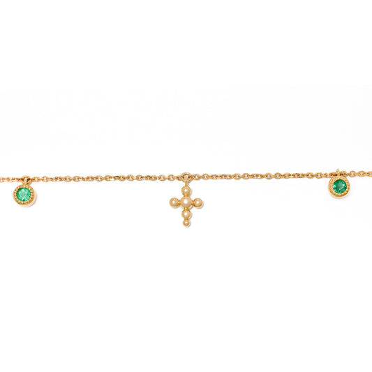 Emerald and Gold Cross Bracelet
