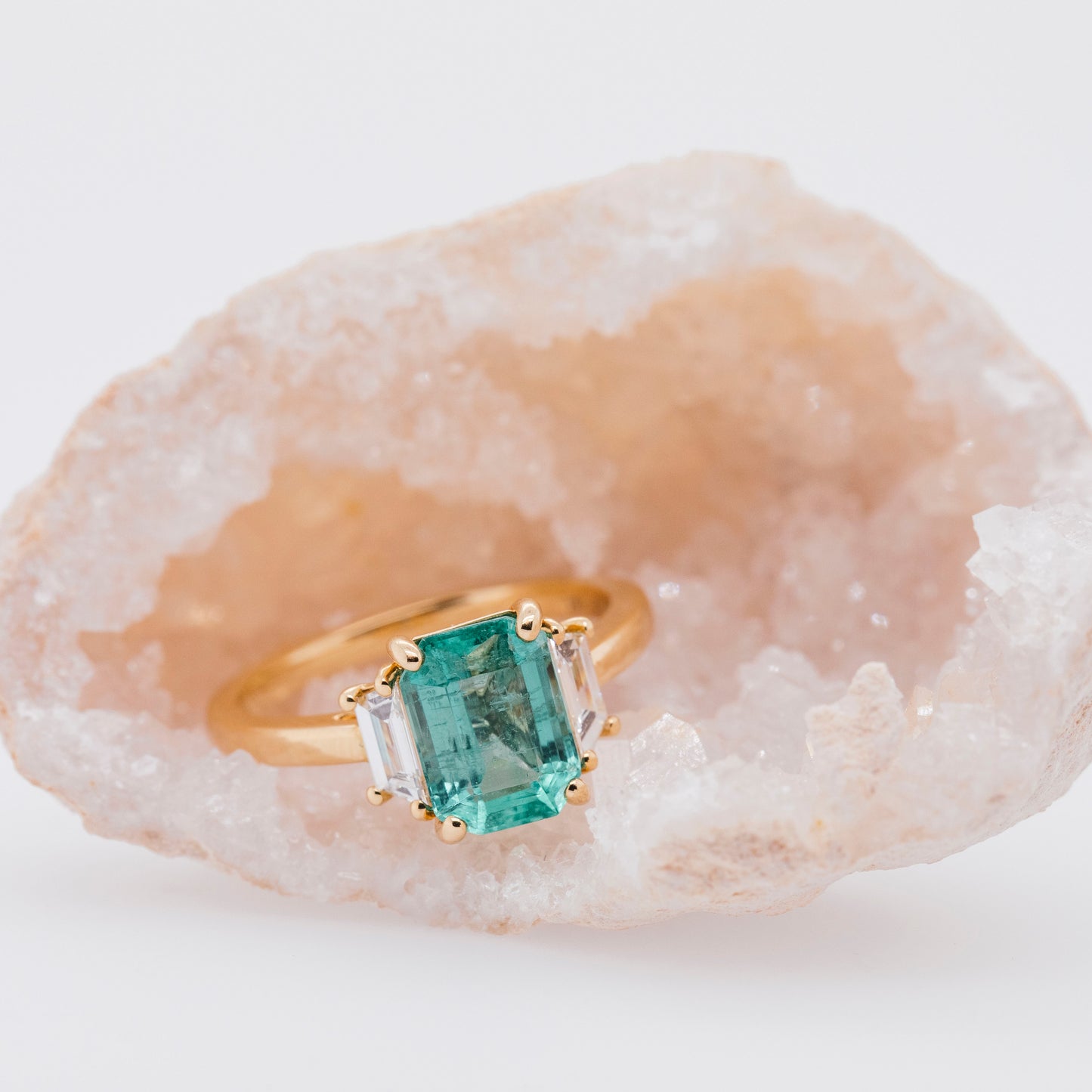 One-Of-A-Kind Emerald & Trapezoid Cut White Diamond Ring