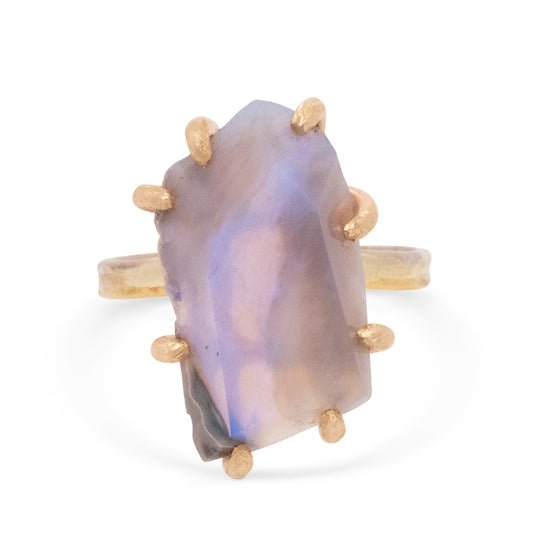 Australian Opal Large Stone Ring with Gold Skinny Seamed Band