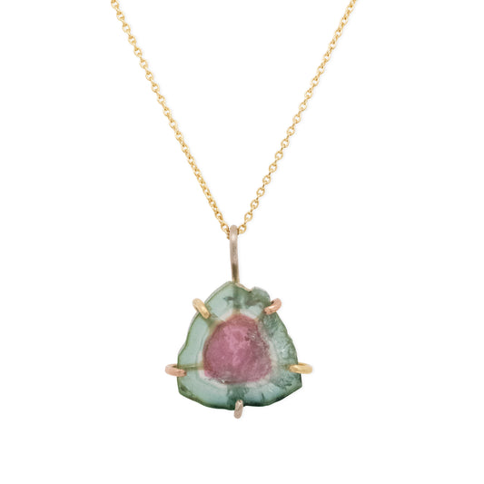 Tourmaline Large Stone Pendant with Yellow Gold Cable Chain