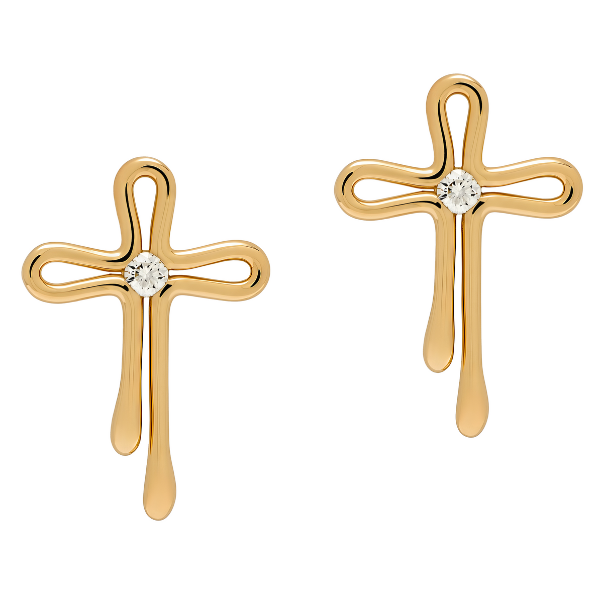 Large Tear Drops Diamond Cross Studs