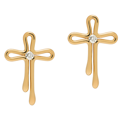Large Tear Drops Diamond Cross Studs