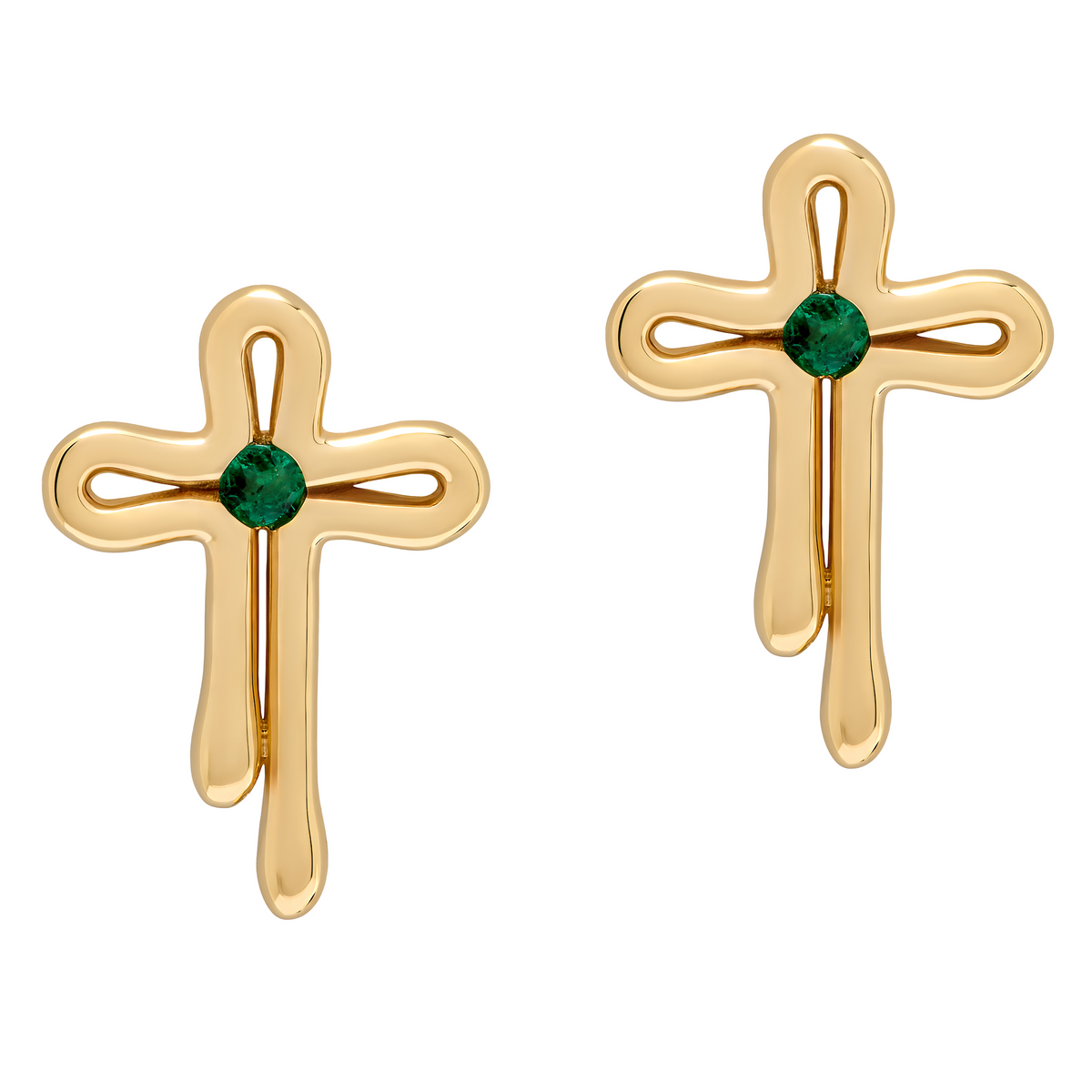Small Emerald Tear Drops Cross Studs