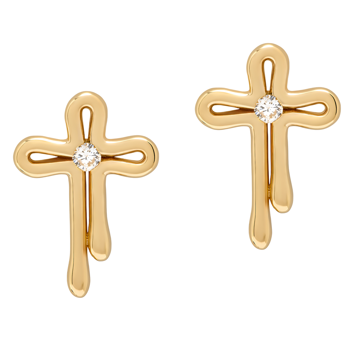 Small Diamond Tear Drops Cross Studs