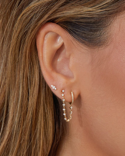 Diamond Mini Huggie & Prong Set Chain Stud Earring
