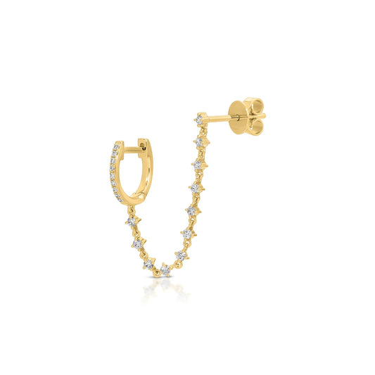 Diamond Mini Huggie & Prong Set Chain Stud Earring