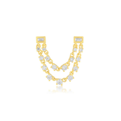 Double Baguette Diamond Chain Stud Earring