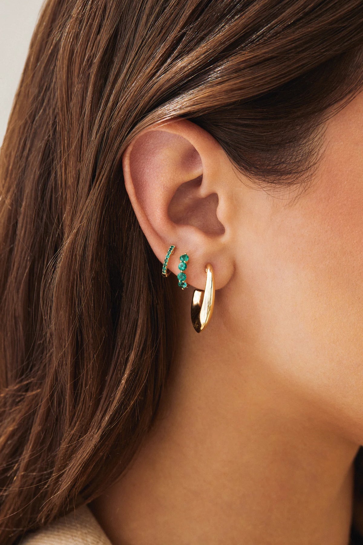 Jumbo Prong Set Emerald Hoops