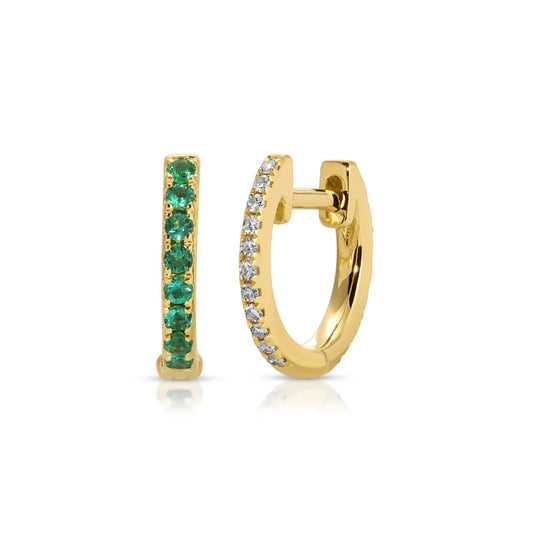 Reversible Diamond and Emerald Mini Huggie Earrings