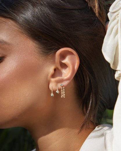 Diamond Bezel Double Earrings