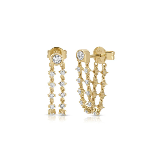 Diamond Bezel Double Earrings