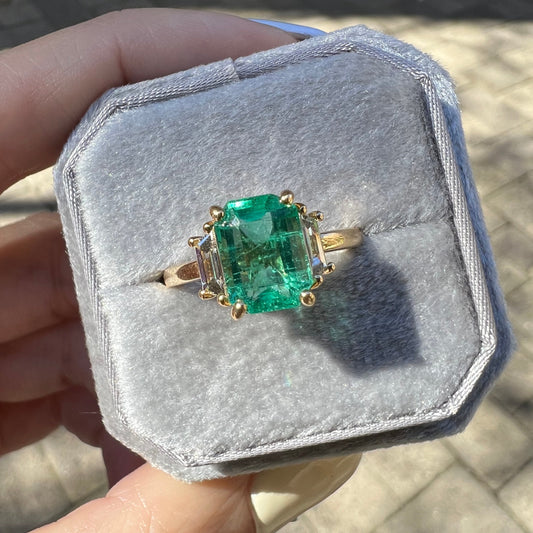 One-Of-A-Kind Emerald & Trapezoid Cut White Diamond Ring