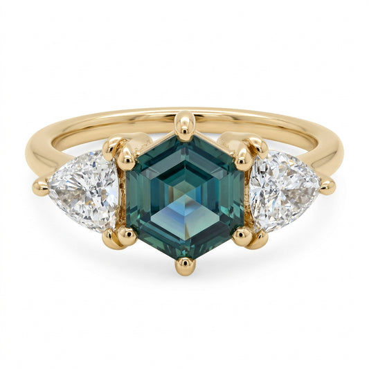 Teal Green Sapphire and Diamond Engagement Ring