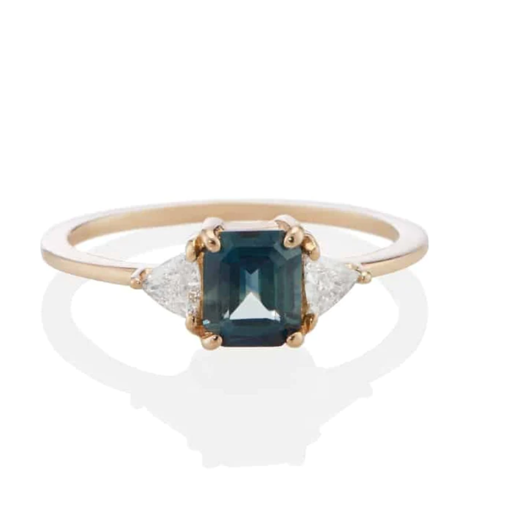 Icaria Teal Cushion Sapphire Engagement Ring | VALE JEWELRY | Surefire Fine Jewelry | 14K Gold