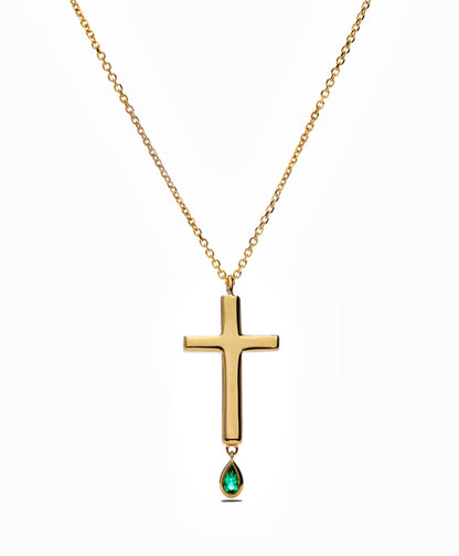 Medium Emerald and Gold Cross